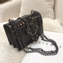 Square Bag PU Leather Women's Handbag Rivet Lock Chain Shoulder