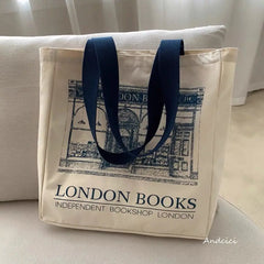 London Books Print Canvas Shoulder Bag Large Capacity Tote Bag