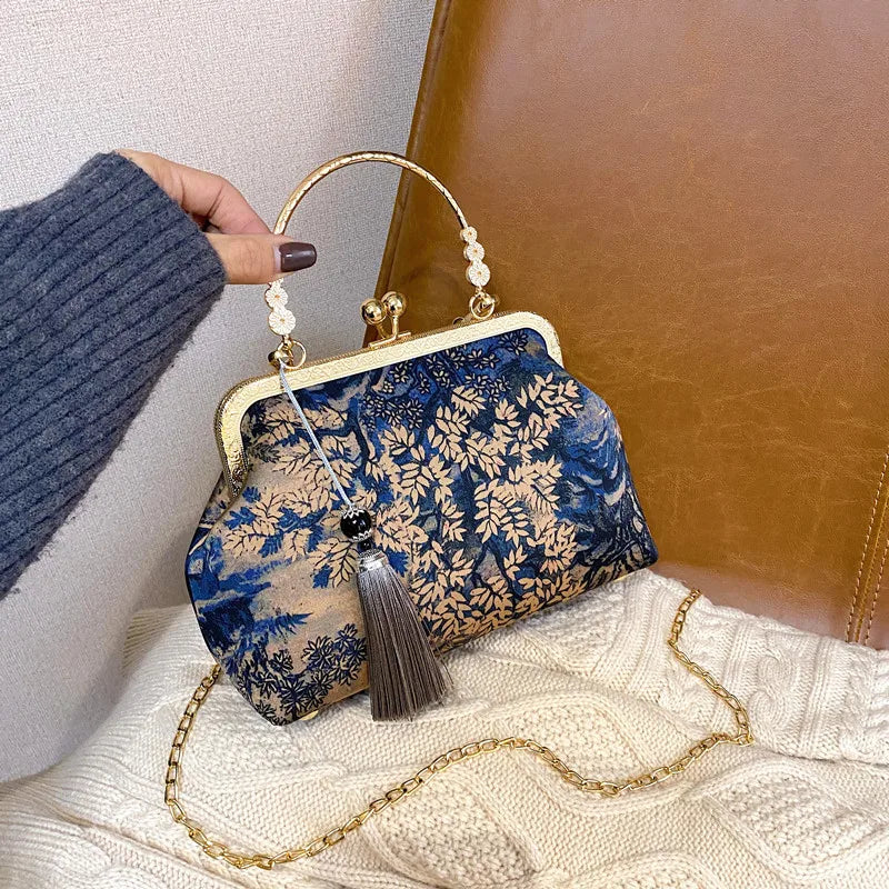 Vintage Fringe Bags Shell Lock Crossbody Shoulder Bags