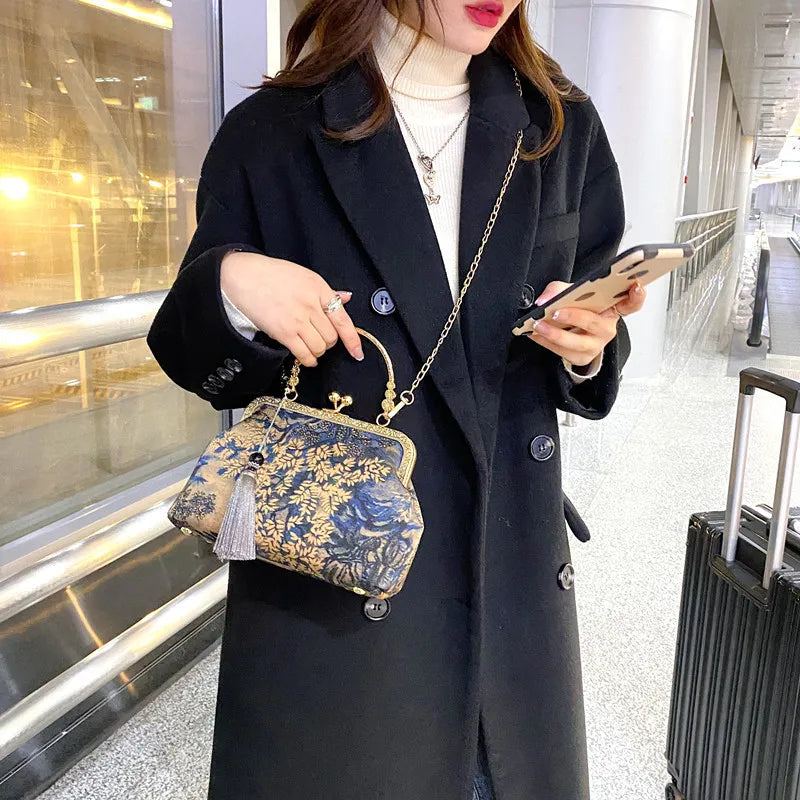 Vintage Fringe Bags Shell Lock Crossbody Shoulder Bags