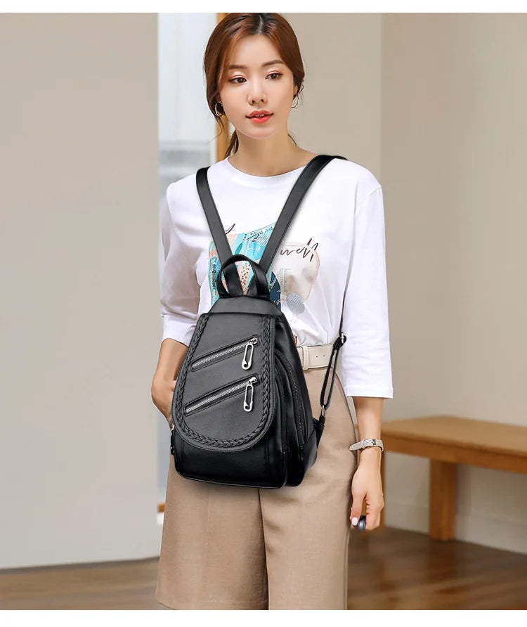 Red Leather Backpack for Women High School Travel Bags
