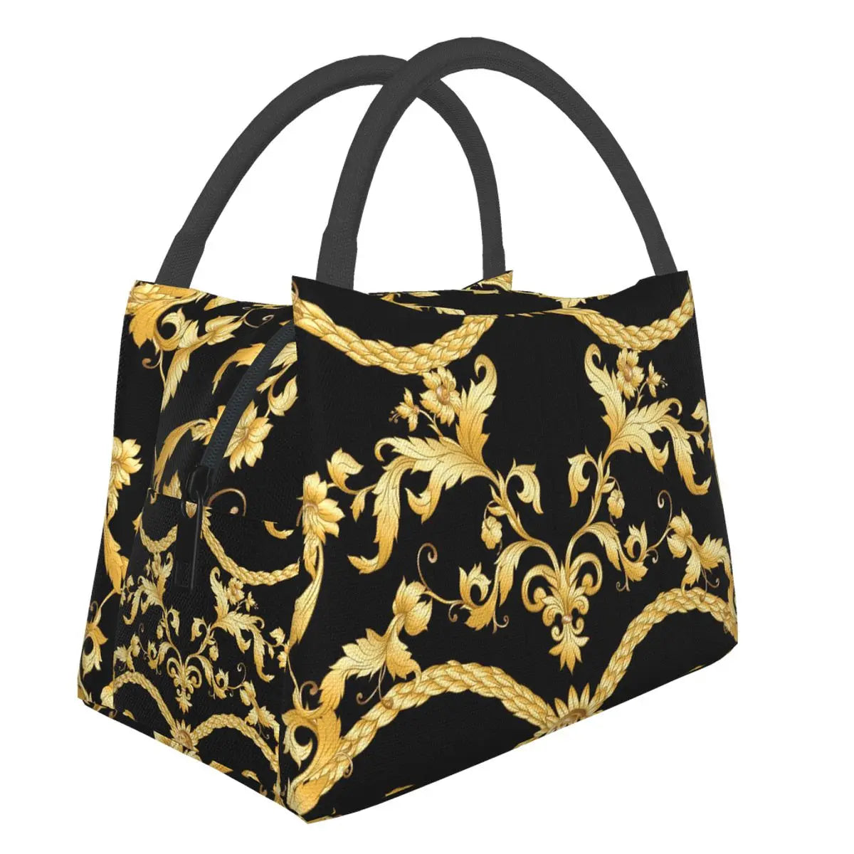 Baroque Floral Pattern Cooler Lunch Box Insulated Canvas Lunch Bag