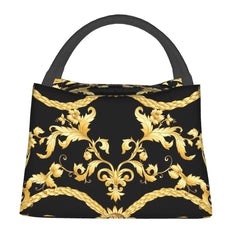 Baroque Floral Pattern Cooler Lunch Box Insulated Canvas Lunch Bag