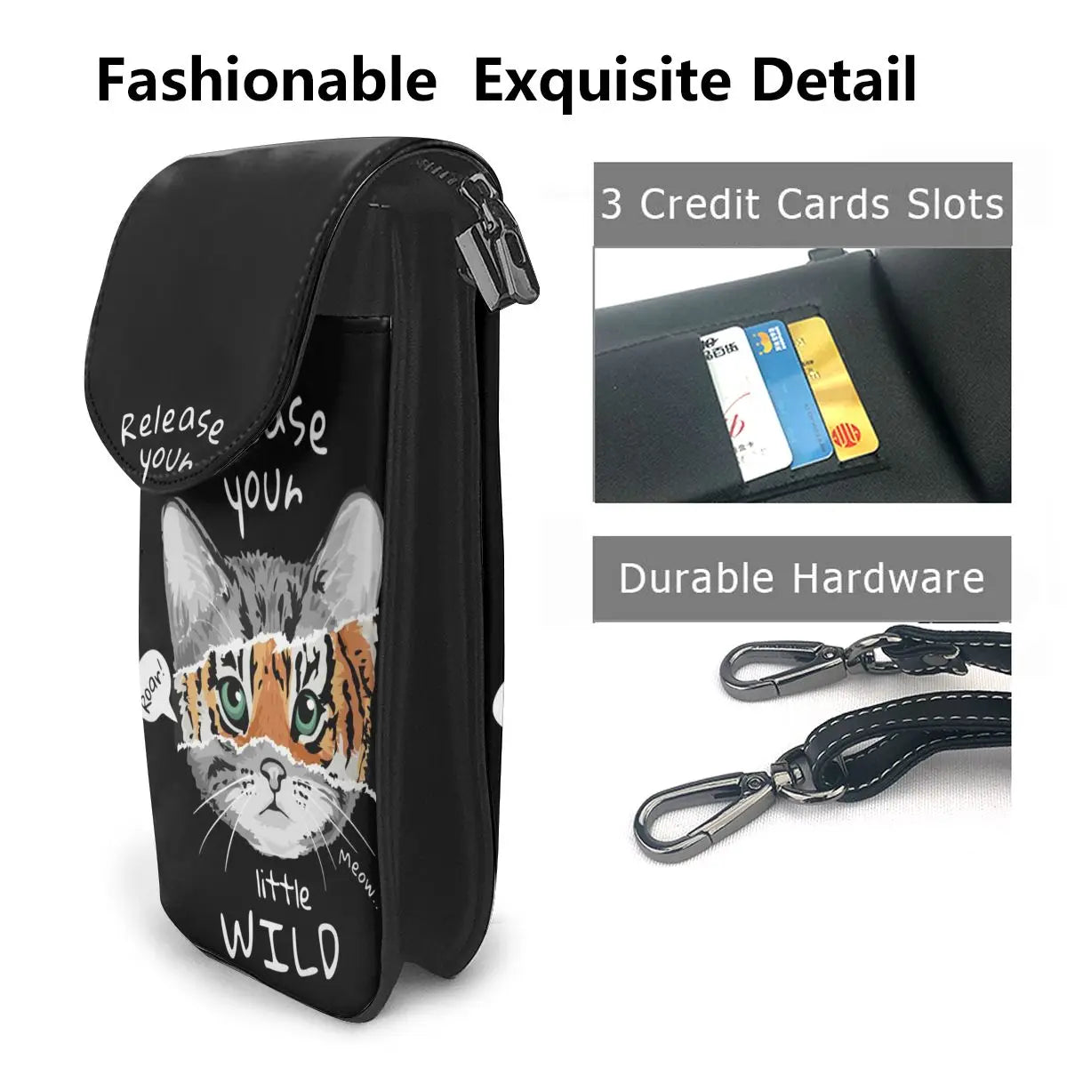 Animal Pattern Shoulder Bag Catty Print Small Messenger Purse