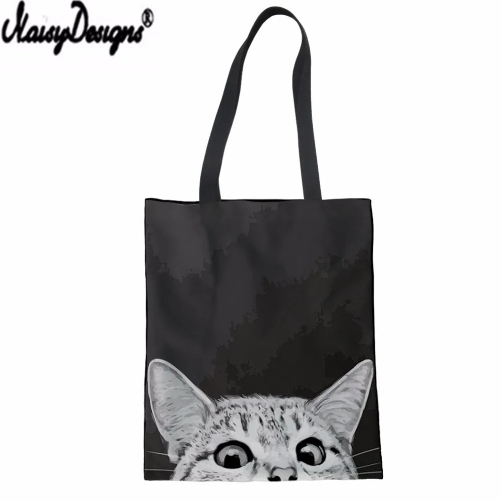 Cat Print Canvas Handbag Female Shopping Bag