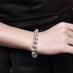 925 Silver Hollow Circle Ball Beads Bracelet Woman Charm Jewelry