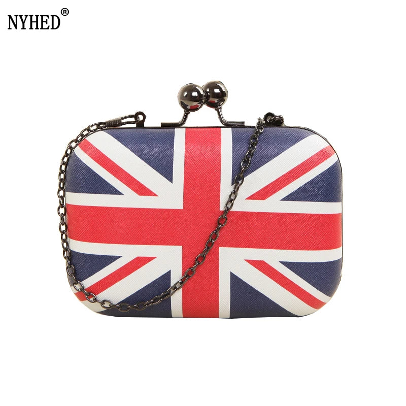 National Flag Handbag Women Chains Box Clutches