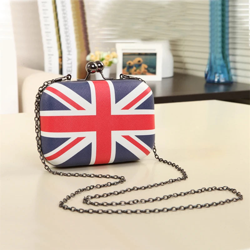 National Flag Handbag Women Chains Box Clutches