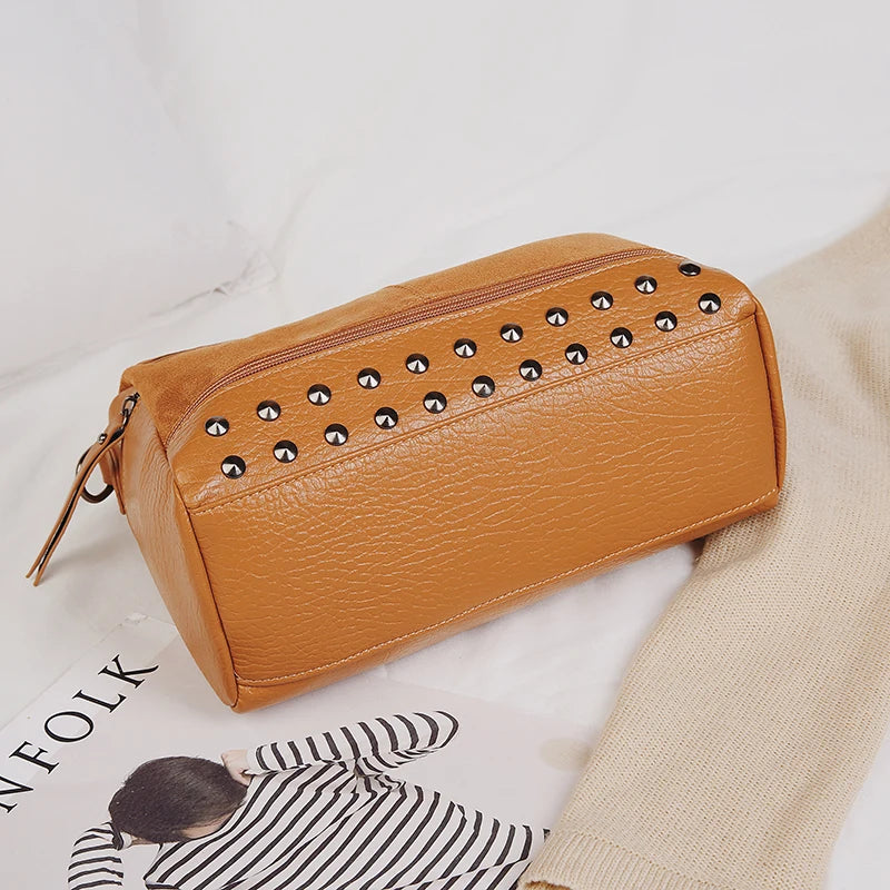 Vintage Motorcycle Bag Scrub Pu Shoulder Bags For Women Rivet Big Bag
