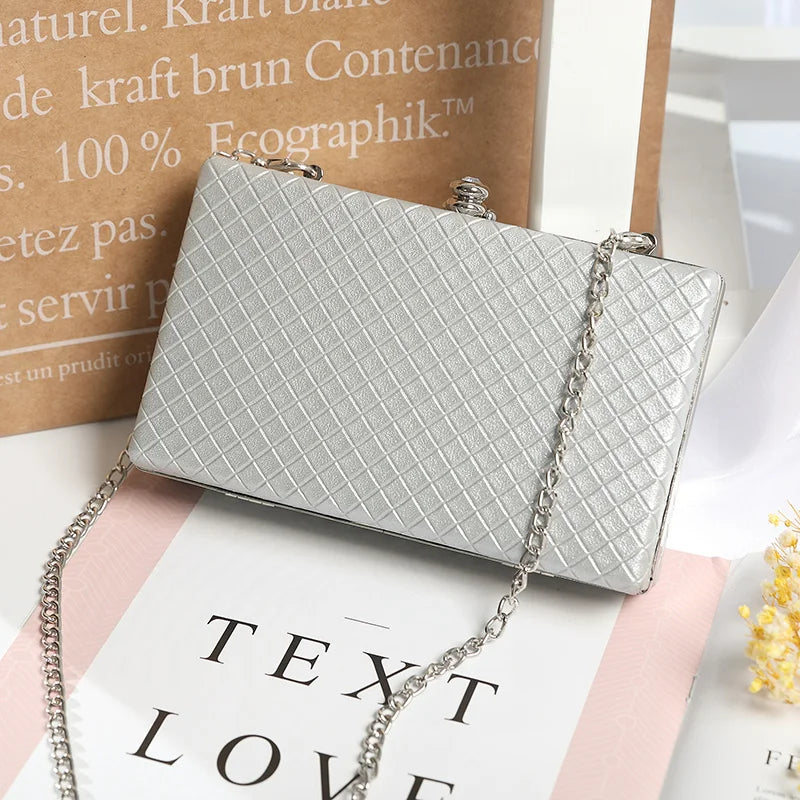 Women Small Flap Shoulder Bag Plaid Pu Chains Make Up Handbags Evening Bag