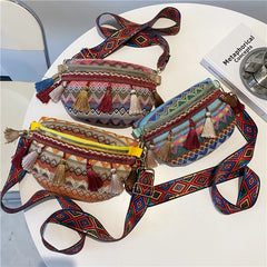 Colorful Wavy Stripe Canvas Waist Pack Female Fanny Pack Lady Crossbody Bag