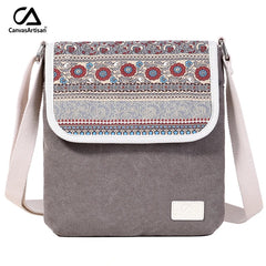 Canvas Retro Messenger Bag Floral Printing Shoulder Bag