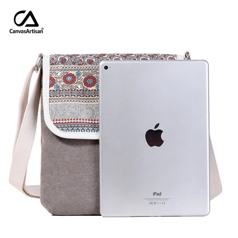 Canvas Retro Messenger Bag Floral Printing Shoulder Bag