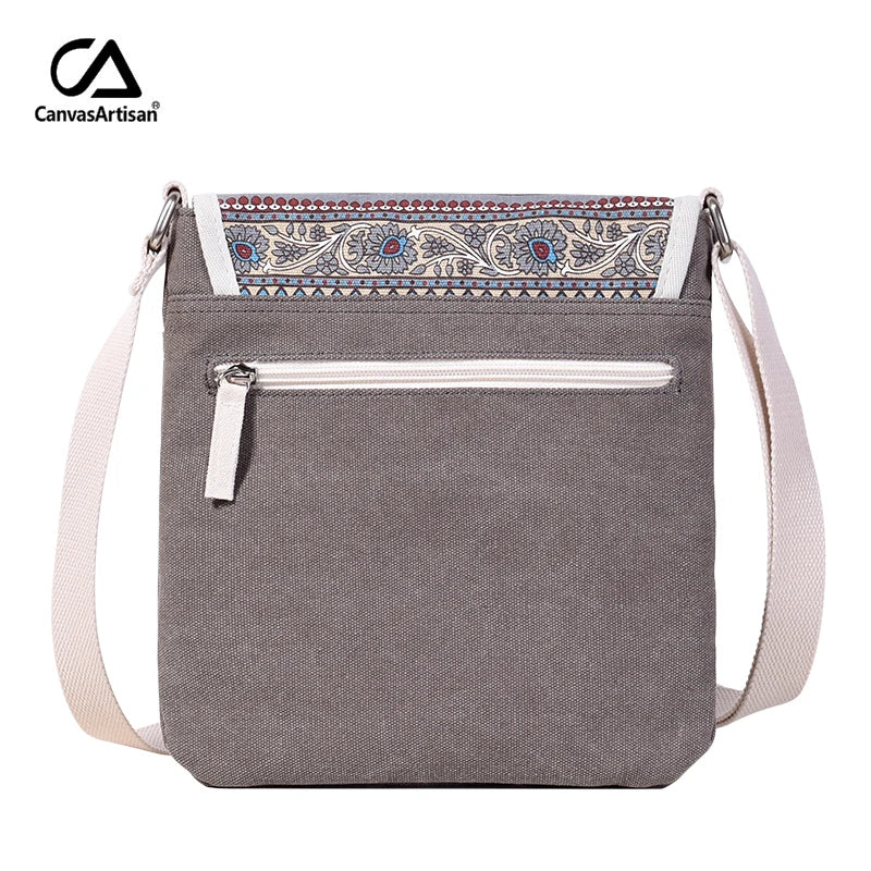Canvas Retro Messenger Bag Floral Printing Shoulder Bag