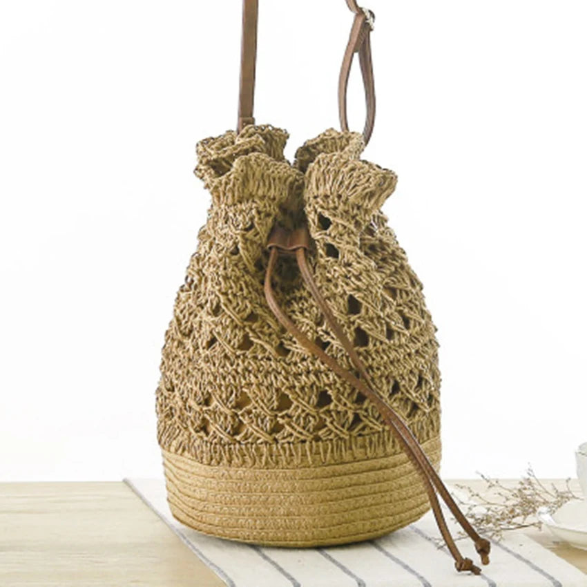 National Wind Crochet Backpack Grass Knit Shoulder Bag Women's Travel Beach Bag