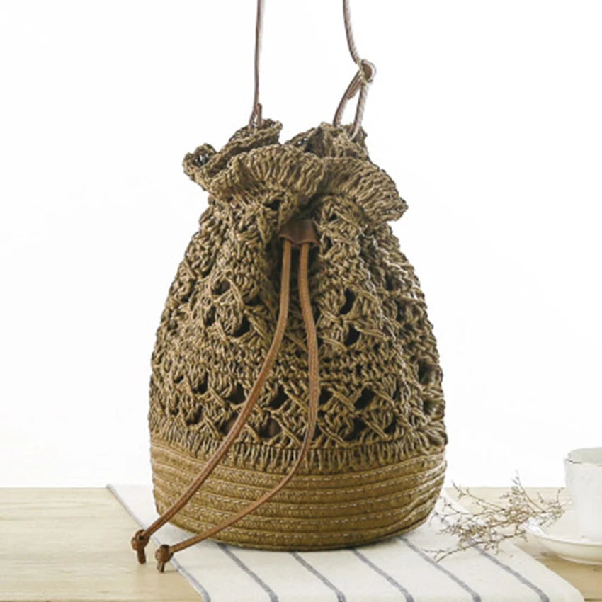 National Wind Crochet Backpack Grass Knit Shoulder Bag Women's Travel Beach Bag