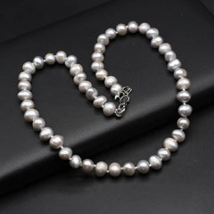 Grey Freshwater Pearl Necklace 8-9mm Round Pearls 45cm