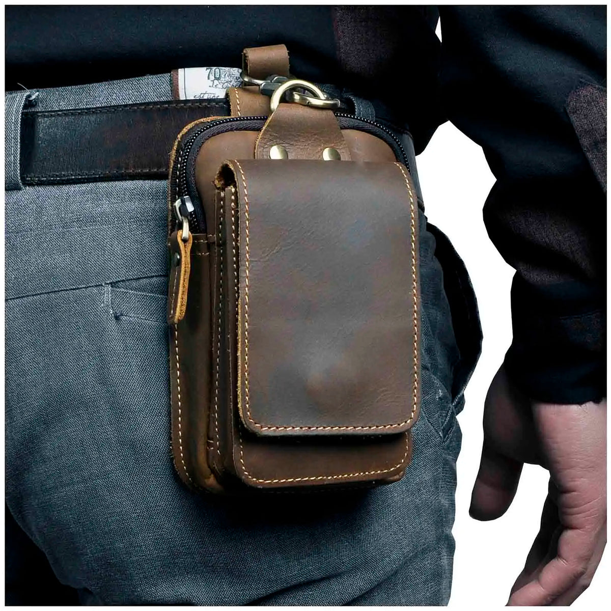 Leather Men's Vintage Waist Bag Hook Phone Pouch