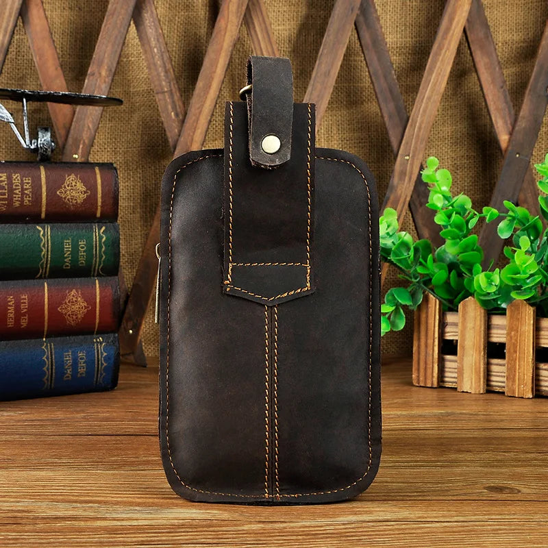 Leather Men's Vintage Waist Bag Hook Phone Pouch