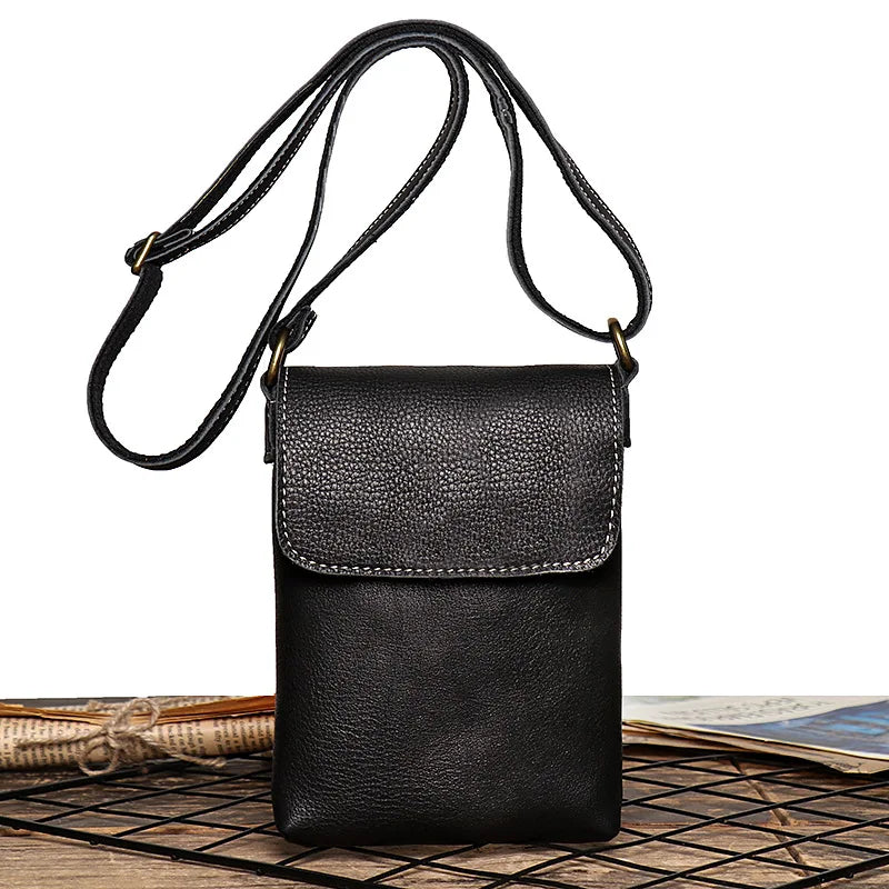 Vintage Brown Leather Mini Shoulder Messenger Bag