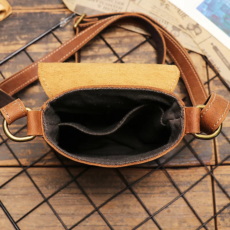 Vintage Brown Leather Mini Shoulder Messenger Bag