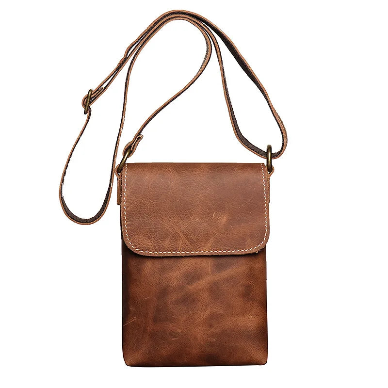Vintage Brown Leather Mini Shoulder Messenger Bag