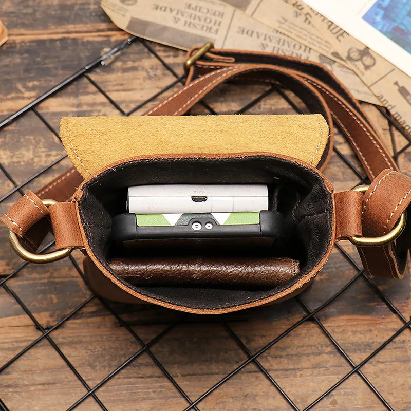 Vintage Brown Leather Mini Shoulder Messenger Bag