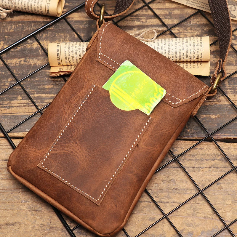 Vintage Brown Leather Mini Shoulder Messenger Bag