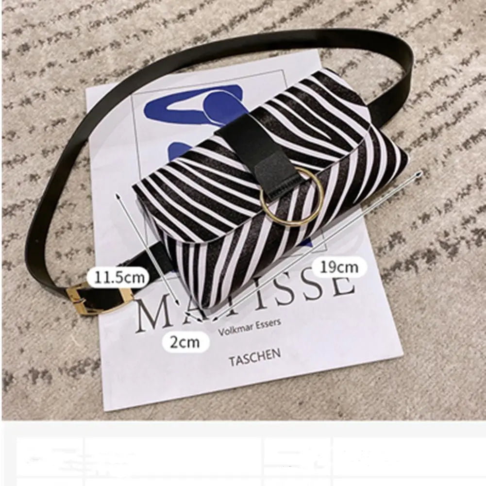 Leopard Stripe PU Waist Bag Belt Phone Bag Flap Leather Fanny Pack