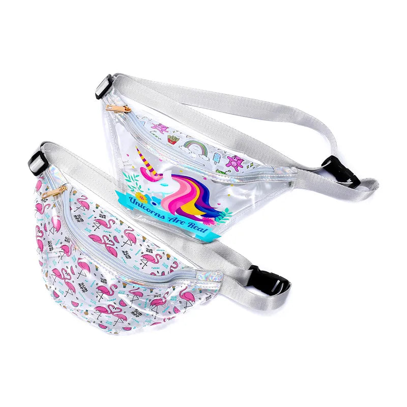 Cartoon Unicorn Girls Transparent Fanny Pack PVC Clear Beach Belt Bag