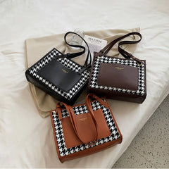 Winter Vintage Shoulder Bag Women Tote Plaid Pacthwork High Handbags