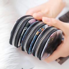 Leather Car Key Case KeyChain Holder Metal Hook Zipper Case Bag Wallet