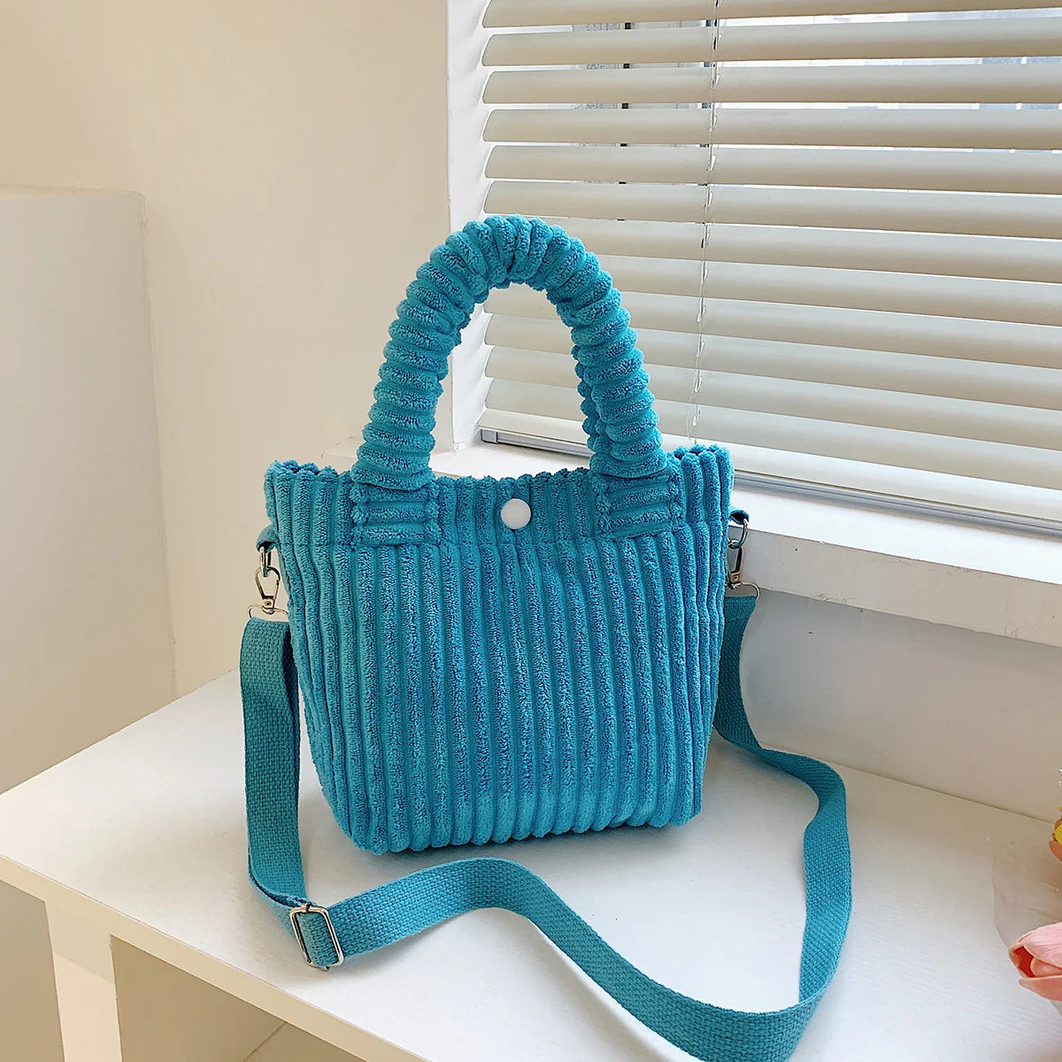Corduroy Bucket Bag Plush Cross-body Tote Handbag