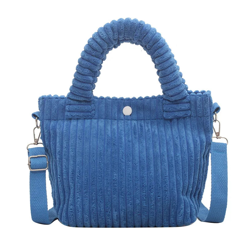 Corduroy Bucket Bag Plush Cross-body Tote Handbag