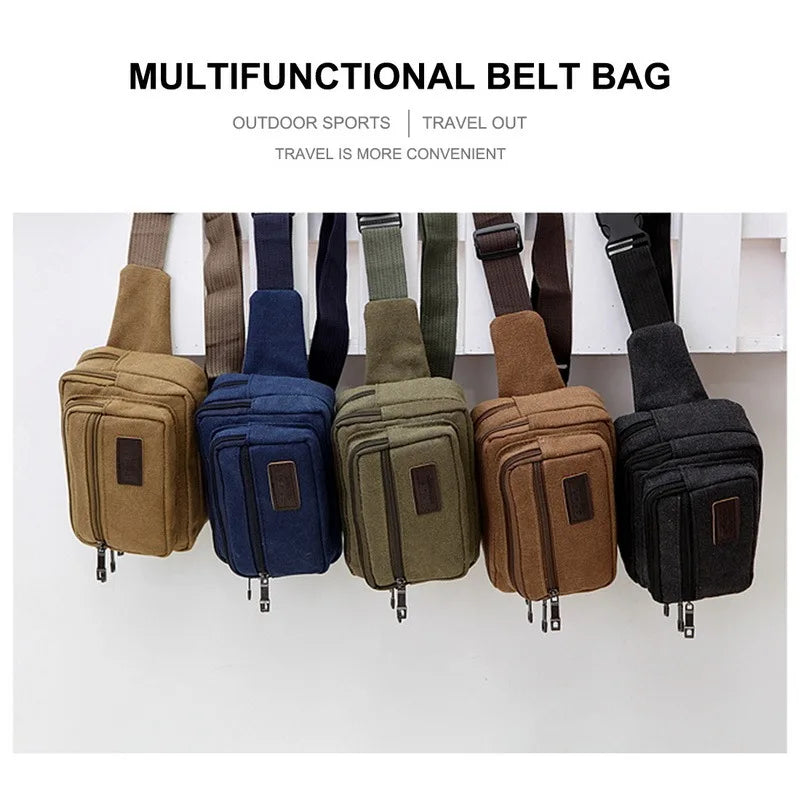 Canvas Men Waist Bag Outdoor Sports Climbing Camping Pack Belt Travel Bags