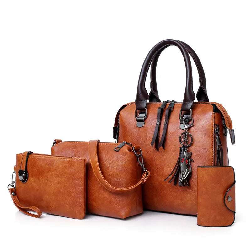 4pcs/Set High Ladies Handbags Female PU Leather Shoulder Messenger Bags Women