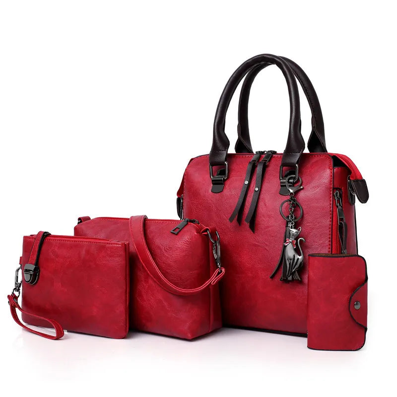 4pcs/Set High Ladies Handbags Female PU Leather Shoulder Messenger Bags Women