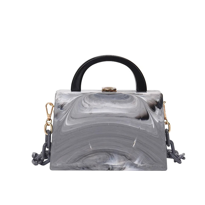 Acrylic Chain Shoulder Bag Marble Pattern Box Shape Handbag