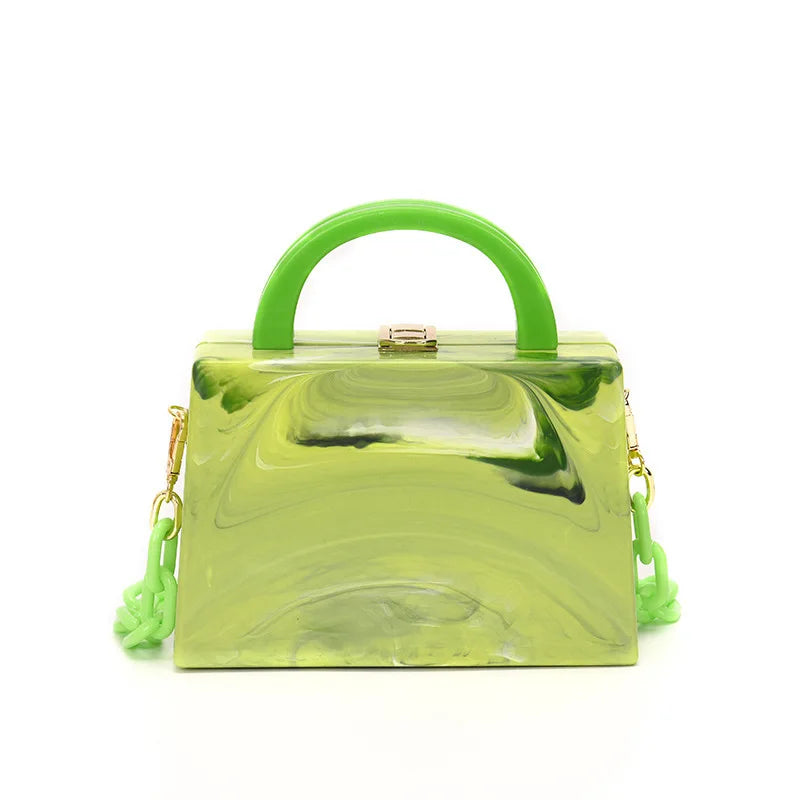 Acrylic Chain Shoulder Bag Marble Pattern Box Shape Handbag