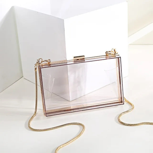 Acrylic Transparent Women Clutch Bag Chain Evening Handbag