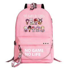 No Game No Life Anime USB School Backpack Canvas Laptop Bagpack