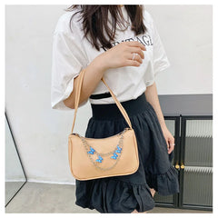 Ocean Texture Shoulder Bag Armpit Bag Chain Butterfly Decorate Solid Handbag