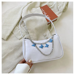 Ocean Texture Shoulder Bag Armpit Bag Chain Butterfly Decorate Solid Handbag