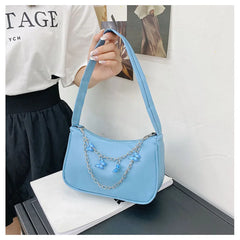Ocean Texture Shoulder Bag Armpit Bag Chain Butterfly Decorate Solid Handbag