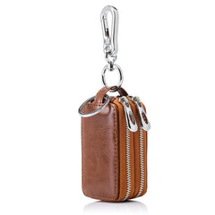 Pu Leather Car Key Holder Double Zipper Square Key Case