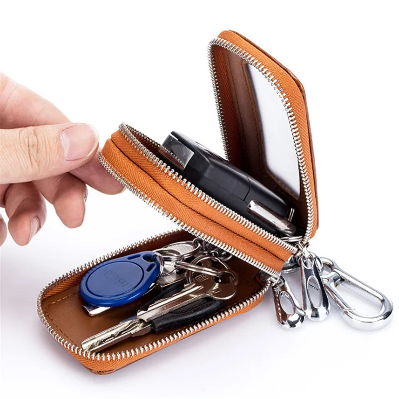 Pu Leather Car Key Holder Double Zipper Square Key Case