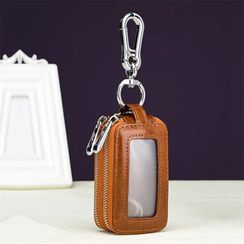 Pu Leather Car Key Holder Double Zipper Square Key Case