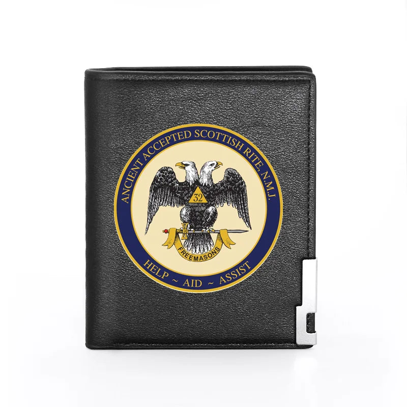 Eagle Freemasons Leather Wallet Classic Billfold Slim Credit Card Holders