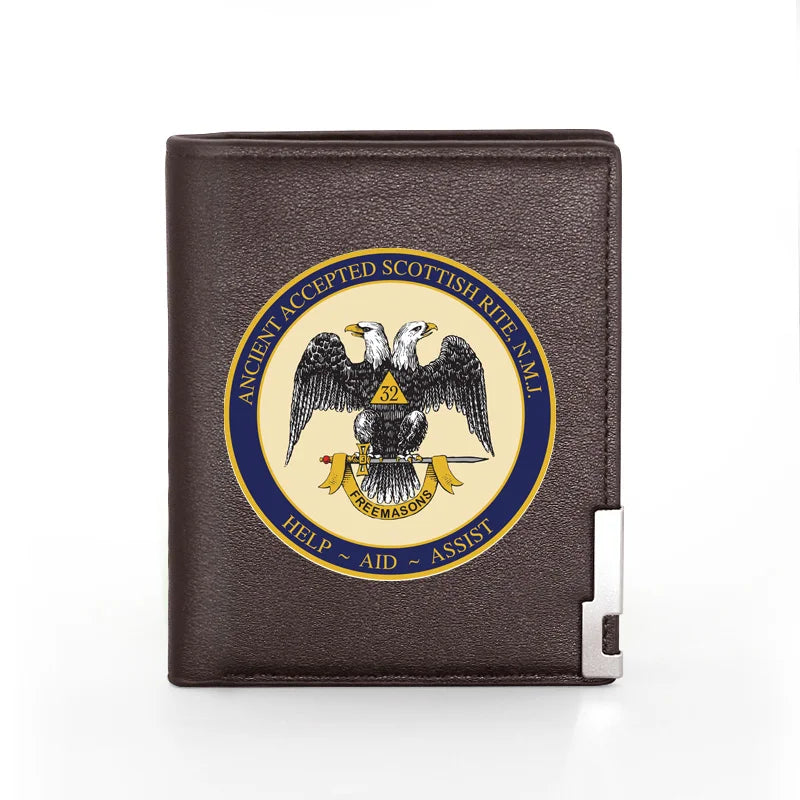 Eagle Freemasons Leather Wallet Classic Billfold Slim Credit Card Holders
