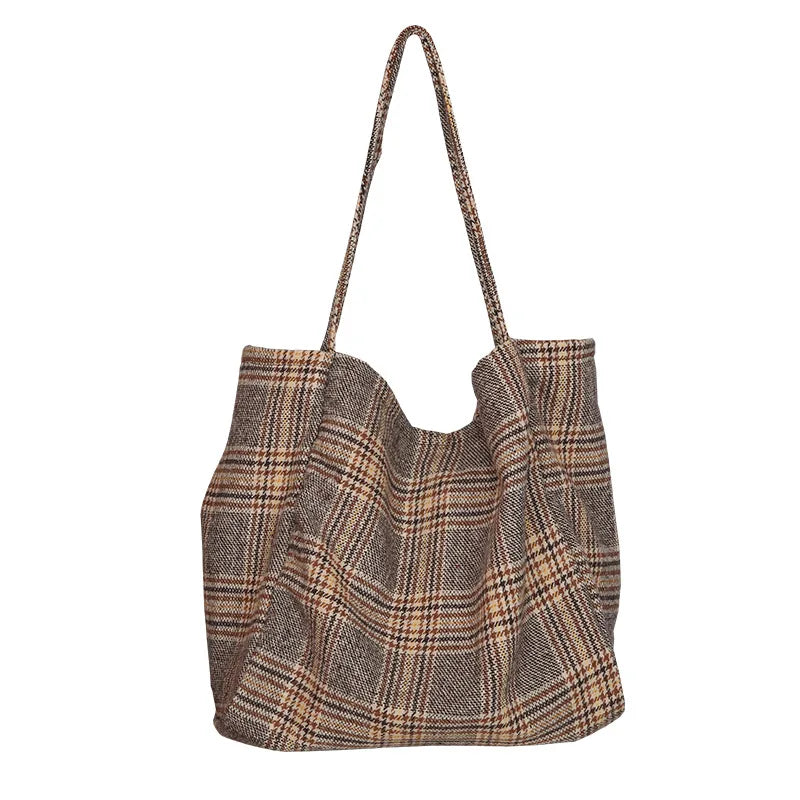Arrive Women Woolen Canvas Bags Scottish Pattern Vintage Plaid Female Tote Handb